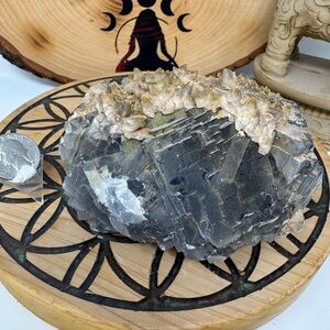 Iridescent Blue fluorite with dog tooth calcite